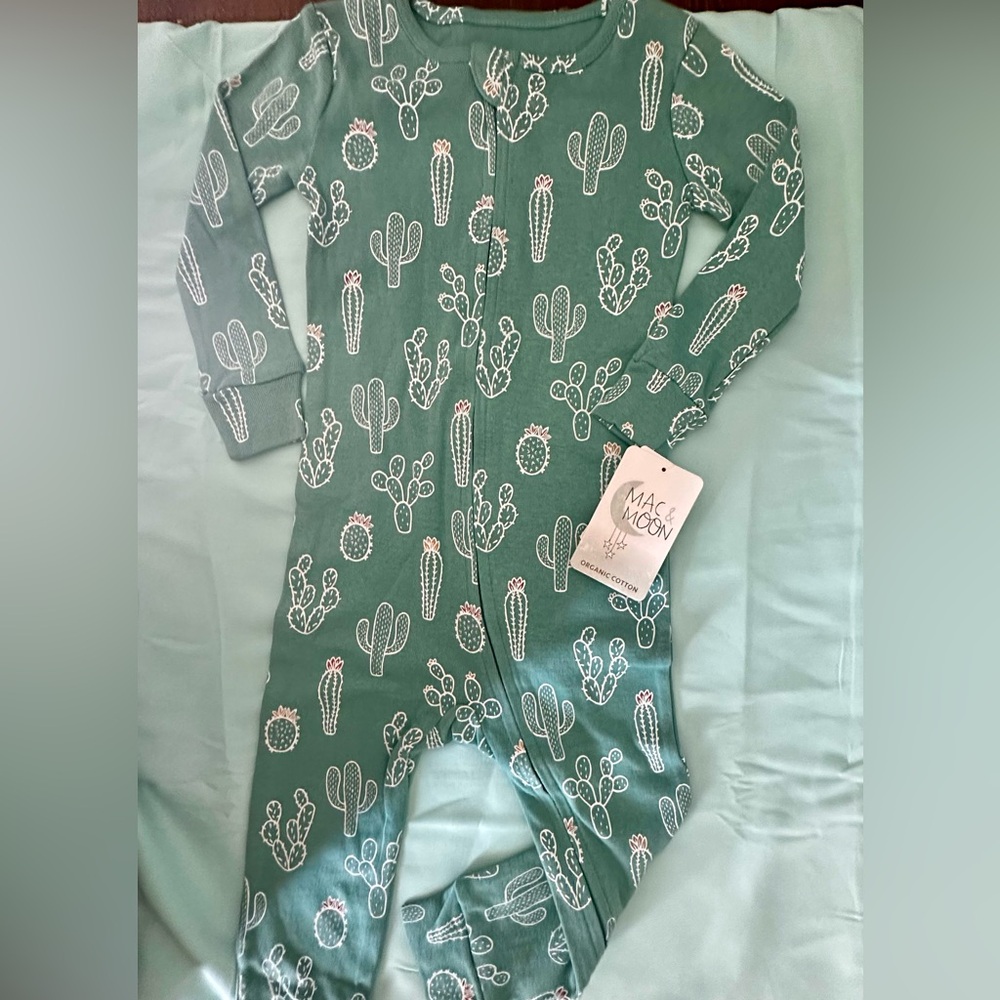 Mac & Moon Green Cactus Print Footed One-Piece pajamas for Kids